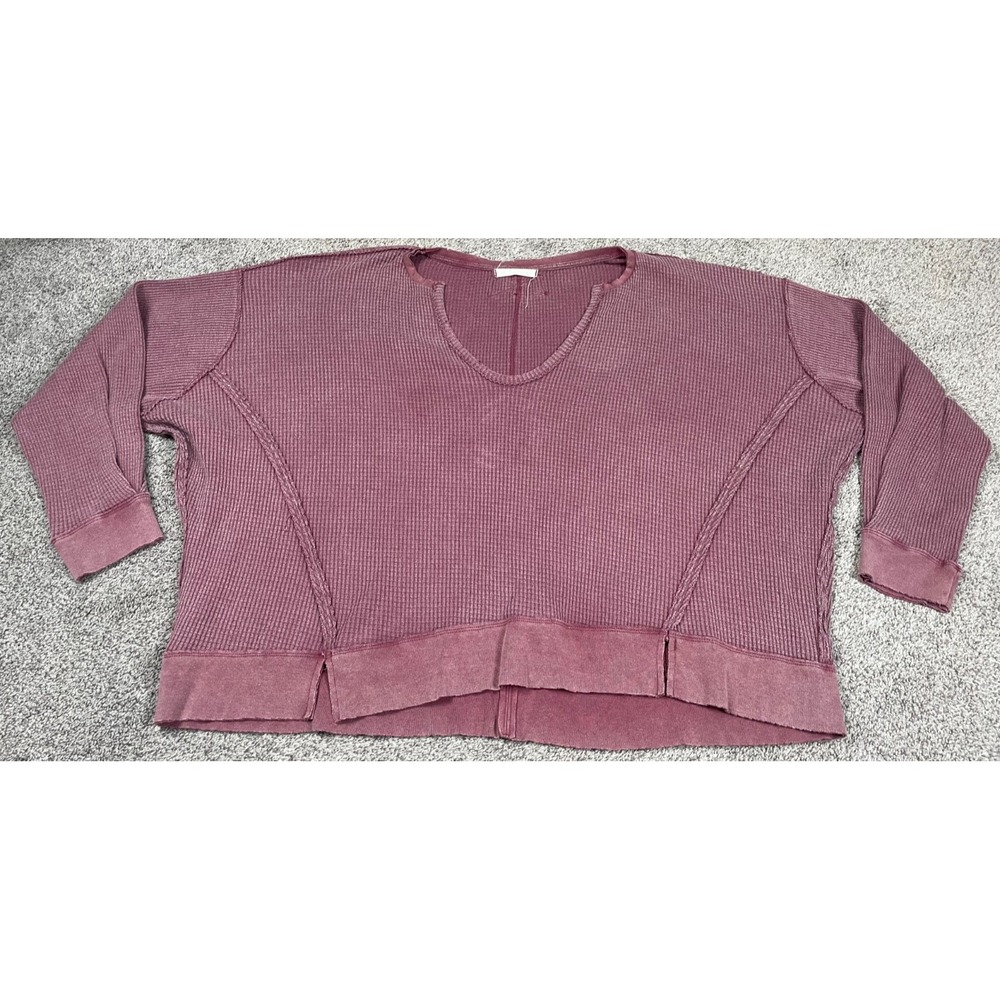 Free People Sweater Womens Large Buttercream Thermal Purple Boho Oversized Crop